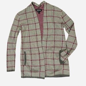 Lands' End Plaid Houndstooth Long Cardigan Open Front Women’s XS 100% Cotton